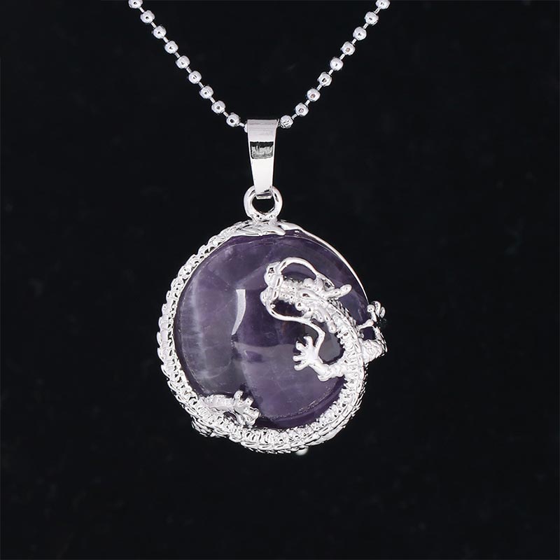 Buddha Stones, chinesischer Drache, natürlicher Quarzkristall, heilende Energie, Halsketten-Anhänger - Amethyst - image 3