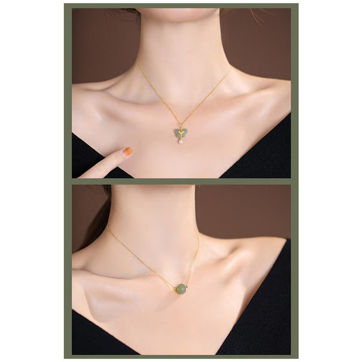 925 Sterling Silber natürliche Hetian Jade Cyan Jade Glück lachender Buddha Schmetterling Halskette Anhänger - image 34