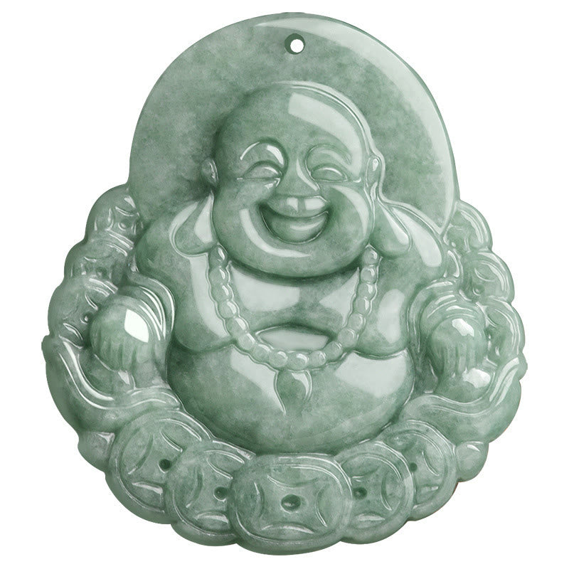 Buddha Stones, lachender Buddha, natürlicher Jade-Kupfer-Münzen-Halsketten-Anhänger - image 9