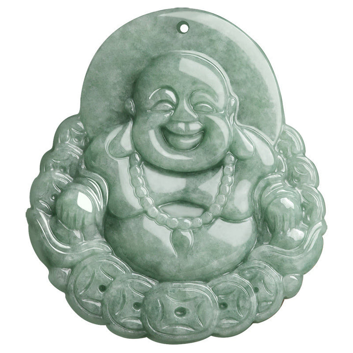 Buddha Stones, lachender Buddha, natürlicher Jade-Kupfer-Münzen-Halsketten-Anhänger - image 9