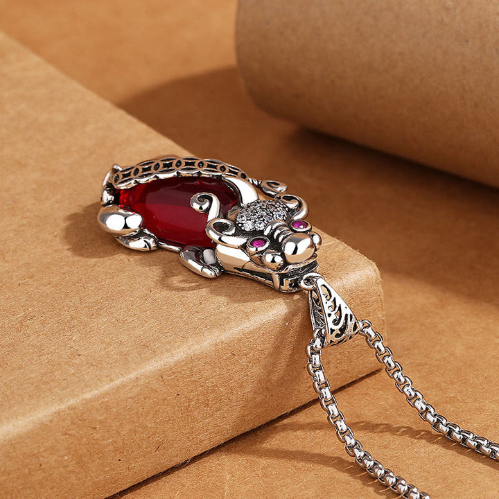 Buddha Stones PiXiu Granat Kupfer Münze Reichtum Glück Halskette Anhänger - image 3