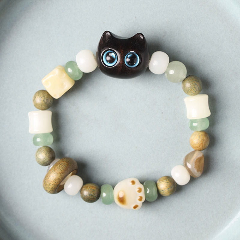 Buddha Stones, Bodhi-Samen, grünes Sandelholz, Ebenholz, kleines Blatt, rotes Sandelholz, Katzenkopf, Pfotenkralle, Friedensarmband - image 3