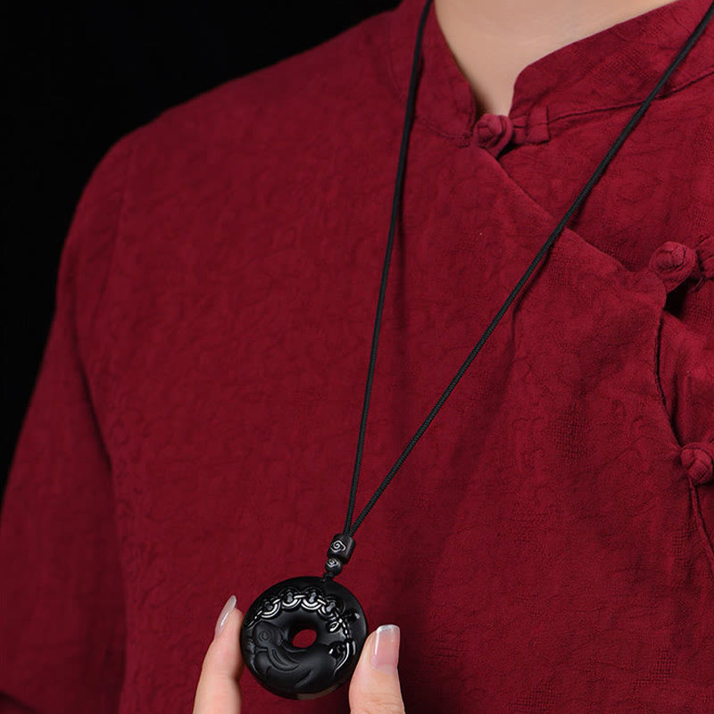 Buddha Stones, chinesisches Sternzeichen, natürlicher schwarzer Obsidian, Friedensschnalle, Stärke-Halsketten-Anhänger - image 9