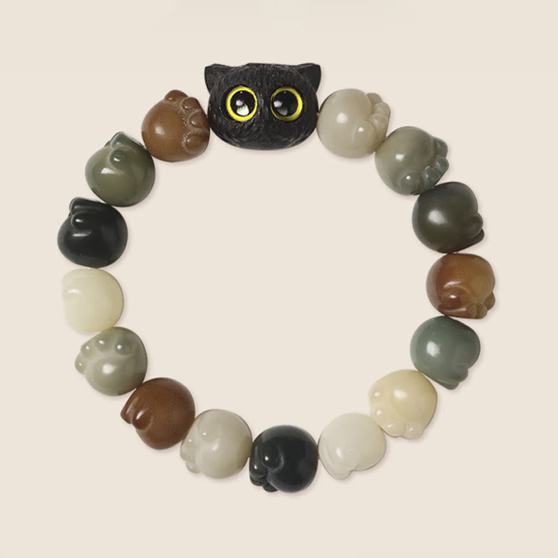 Armband mit Buddha Stonesn, natürlichem Bodhi-Samen, schöne Pfote, Ebenholz, glückliche Katze, Weisheit - image 4