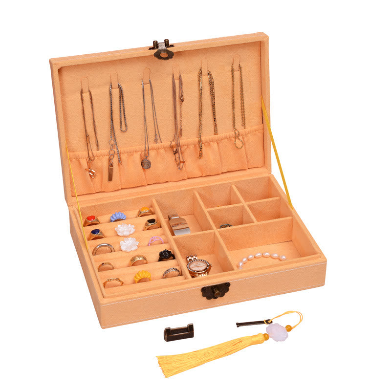 Buddha Stones, schlichtes Design, Schmuckschatulle, Organizer, einlagige Flanell-Schmuckaufbewahrungsbox mit Schloss - Gelb 28 cm * 19 cm * 6,5 cm - image 14