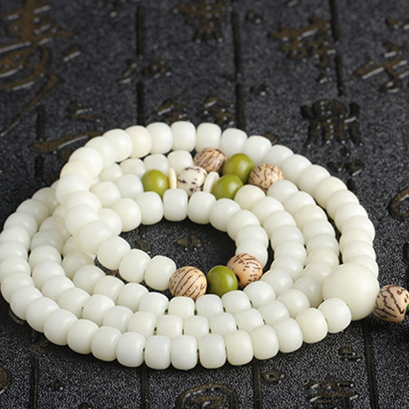 Buddha Stones Weiß Jade Bodhi Lotus Mala Harmonie Halskette Armband - image 14