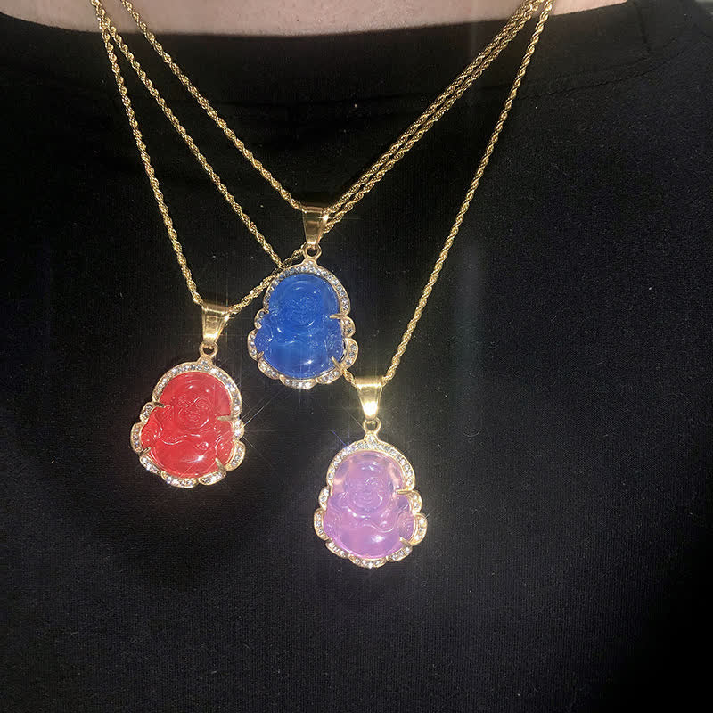 Buddha Stones 18K Gold gefüllt Lachender Buddha Jade Glück Halskette Kettenanhänger - image 20