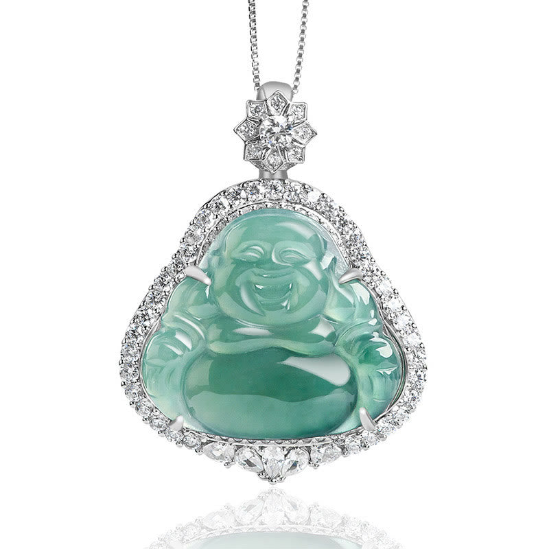 Buddha Stones 925 Sterling Silber lachender Buddha natürliche Jade Glück Fülle Kette Halskette Anhänger - Lachender Buddha (Glück ♥ Reichtum) - image 1