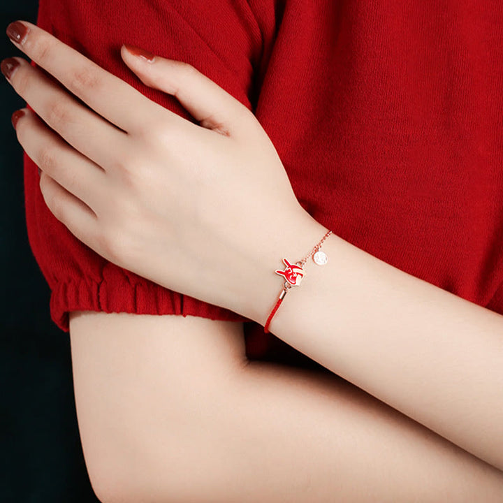 Buddha Stones 925 Sterling Silber Farbwechselndes chinesisches Sternzeichen Glücksschutz Rotes Kettenarmband - image 17