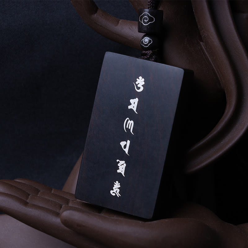 Buddha Stones, 999er-Sterlingsilber, kleines Blatt, rotes Sandelholz, Ebenholz, Om Mani Padme Hum, eingelegter Schutz-Halskettenanhänger - Ebenholz 3*5*1cm - image 10