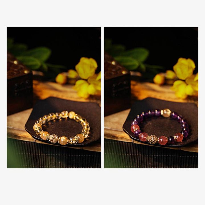 Buddha Stones Rutilquarz, natürlicher Citrin-Amethyst-Rutilquarz, Wohlstandsschutz