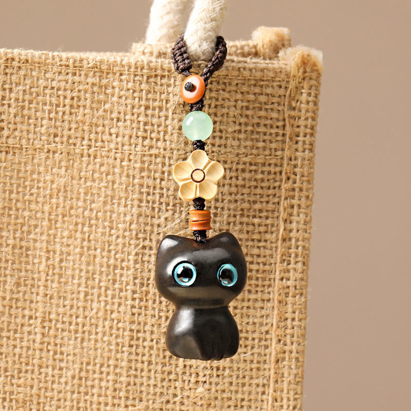 Buddha Stones, Mini-Schlüsselanhänger, kleines Blatt, rotes Sandelholz, Ebenholz, glückliche Katze, hübsches Kätzchen, Frieden, Schlüsselanhänger, Dekoration zum Aufhängen am Telefon - image 5