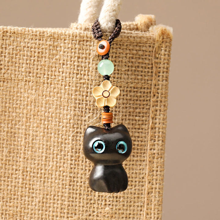 Buddha Stones, Mini-Schlüsselanhänger, kleines Blatt, rotes Sandelholz, Ebenholz, glückliche Katze, hübsches Kätzchen, Frieden, Schlüsselanhänger, Dekoration zum Aufhängen am Telefon - image 5