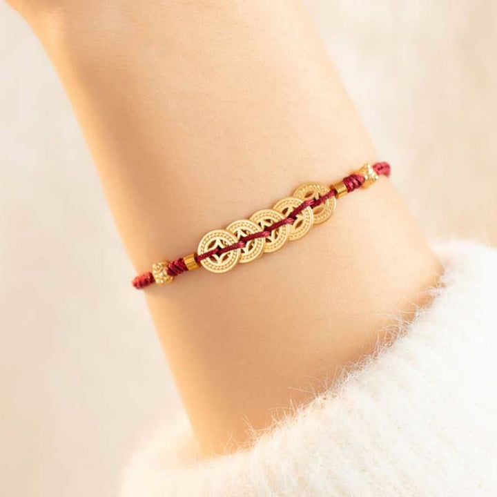 Geflochtenes Armband mit Buddha Stonesn, Kupfermünze, Glücksbaum, Glück, Stärke