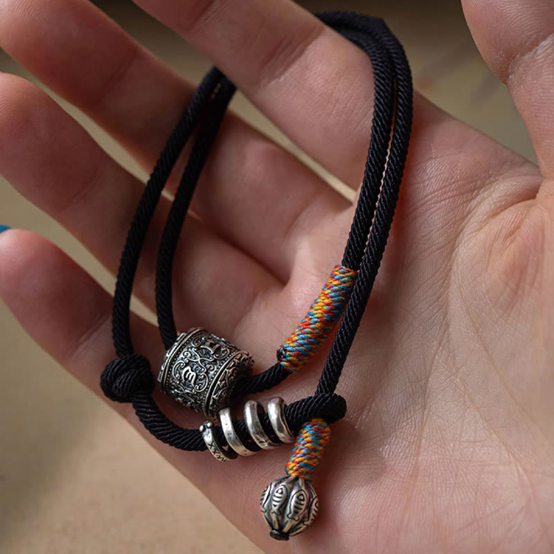 Buddha Stones, tibetisches Om Mani Padme Hum, geschnitztes Amulett, doppelt gewickeltes Armband