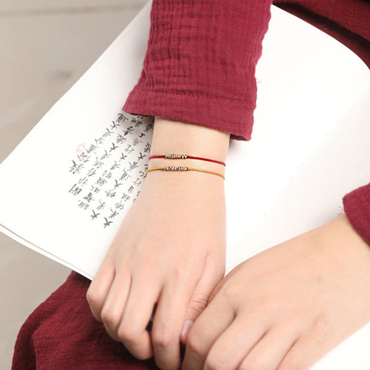 Buddha Stones Tibetisches handgefertigtes grünes Aventurin-Glücksschutz-Armband aus geflochtenem Seil