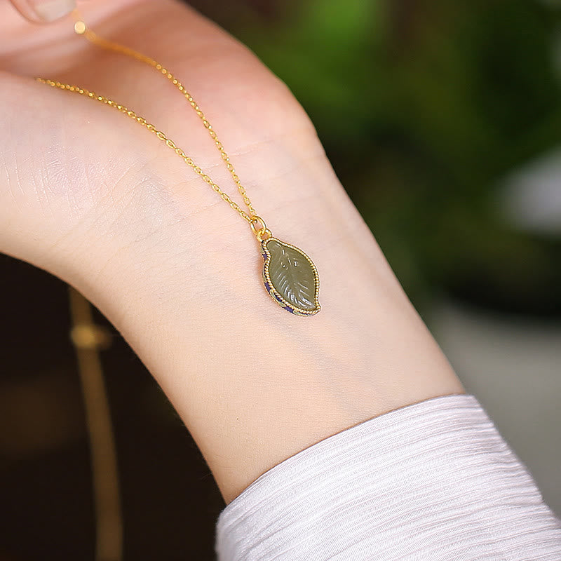 925 Sterling Silber natürliche Hetian Jade Cyan Jade Glück lachender Buddha Schmetterling Halskette Anhänger - Hetian-Jadeblatt - image 38