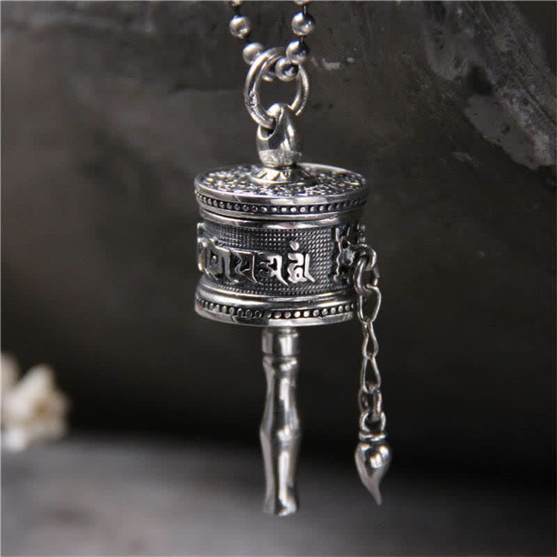 925 Sterling Silber Om Mani Padme Hum Gebetsmühle Reinheit drehbarer Halskettenanhänger - Om Mani Padme Hum (Nur Anhänger)-925 Sterling Silber - image 1