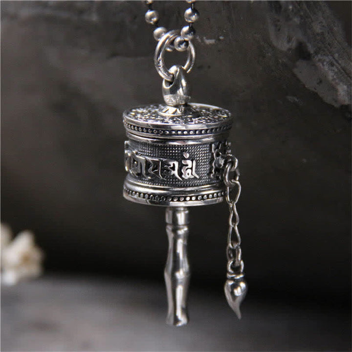 925 Sterling Silber Om Mani Padme Hum Gebetsmühle Reinheit drehbarer Halskettenanhänger - Om Mani Padme Hum (Nur Anhänger)-925 Sterling Silber - image 1