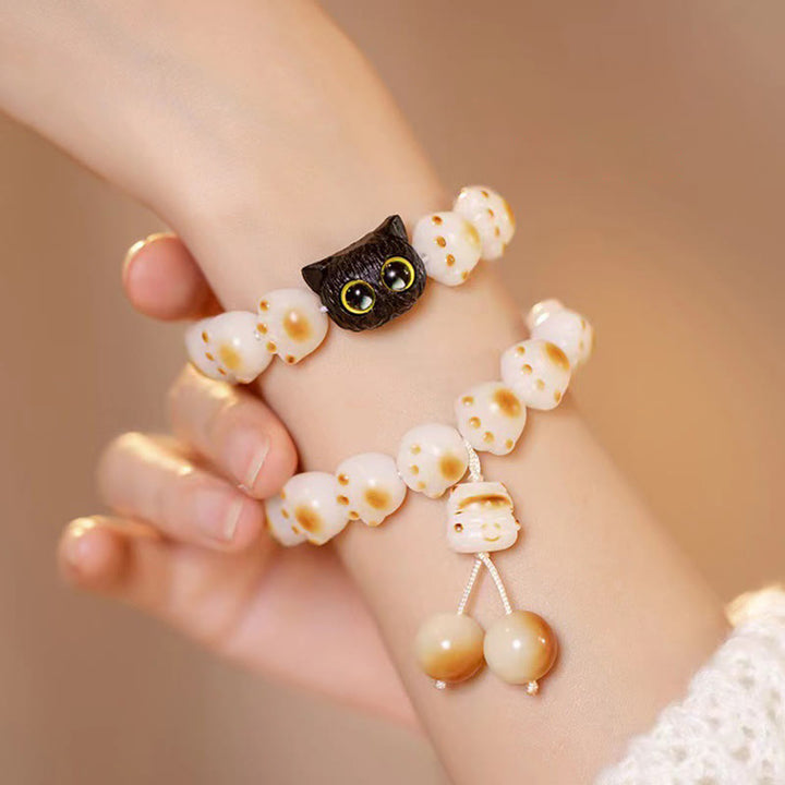 Buddha Stones Natürliches Bodhi-Samen-Armband aus rotem Sandelholz, schöne Pfote, glückliche Katze, Friedensarmband - image 3