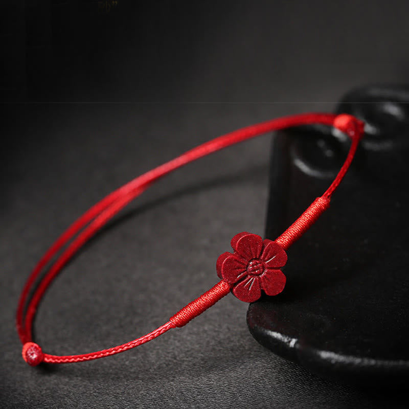 Handgefertigtes Pflaumenblüten-Vierblättriges Kleeblatt PiXiu Lotus Koi Fisch Cinnabar Blessing Braid Armband
