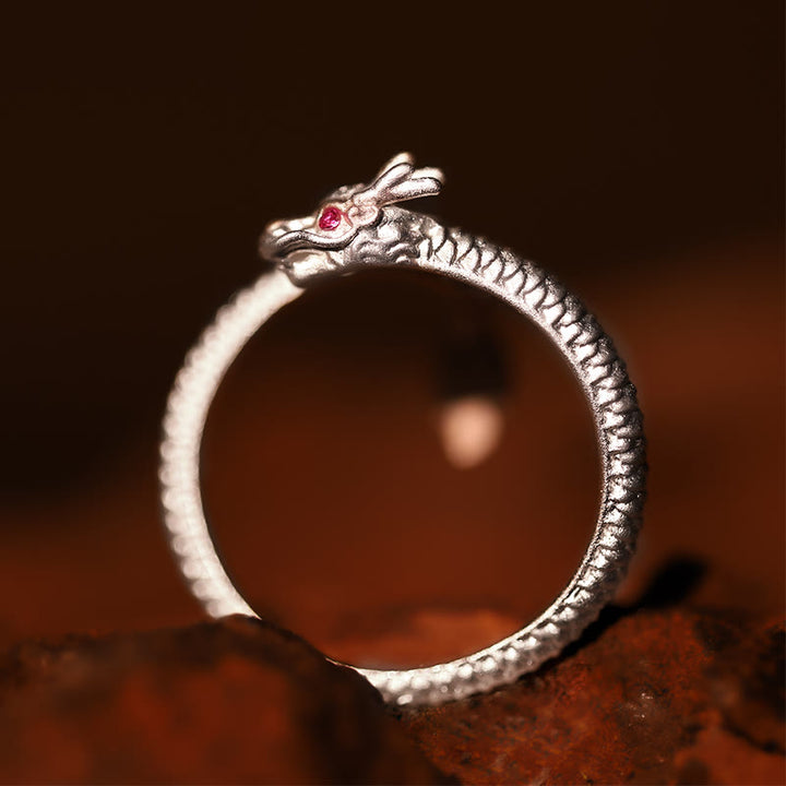Buddha Stones 925 Sterling Silber Vintage Jahr des Drachen Glück Schutz Stärke verstellbarer Ring - image 12