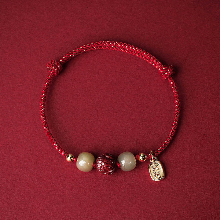 Buddha Stones 14K vergoldetes Hetian Jade Zinnober Lotus Glück handgefertigtes Seilarmband - Rotes Seil (Handgelenkumfang 13–18 cm) - image 0