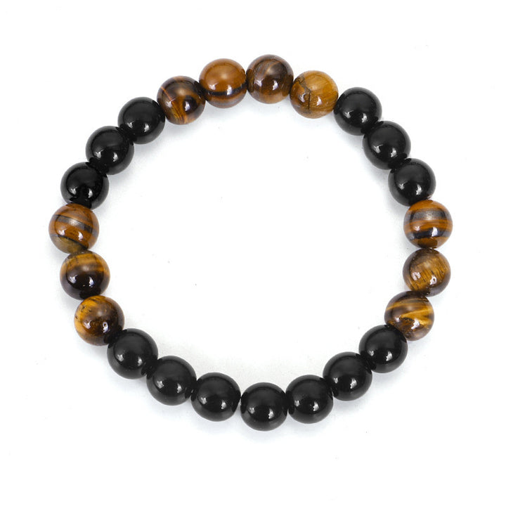 Buddha Stones Tibetisches schwarzes Onyx-Tigeraugenschutz-Halsketten-Mala-Set