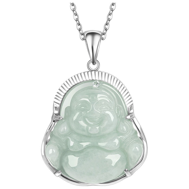 Buddha Stones 925 Sterling Silber Lachender Buddha Jade Glück Ruhe Halskette Kettenanhänger - image 6