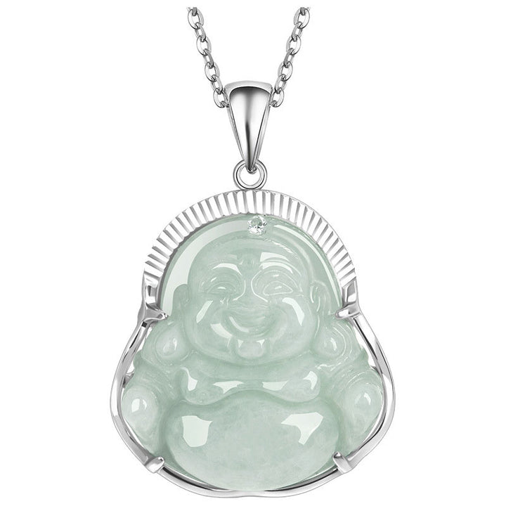 Buddha Stones 925 Sterling Silber Lachender Buddha Jade Glück Ruhe Halskette Kettenanhänger - image 6