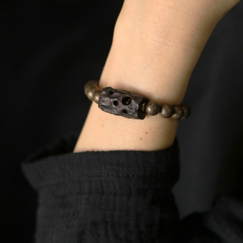 Buddha Stones Tibet Ebenholz Kupfer Peace Balance Perlenarmband