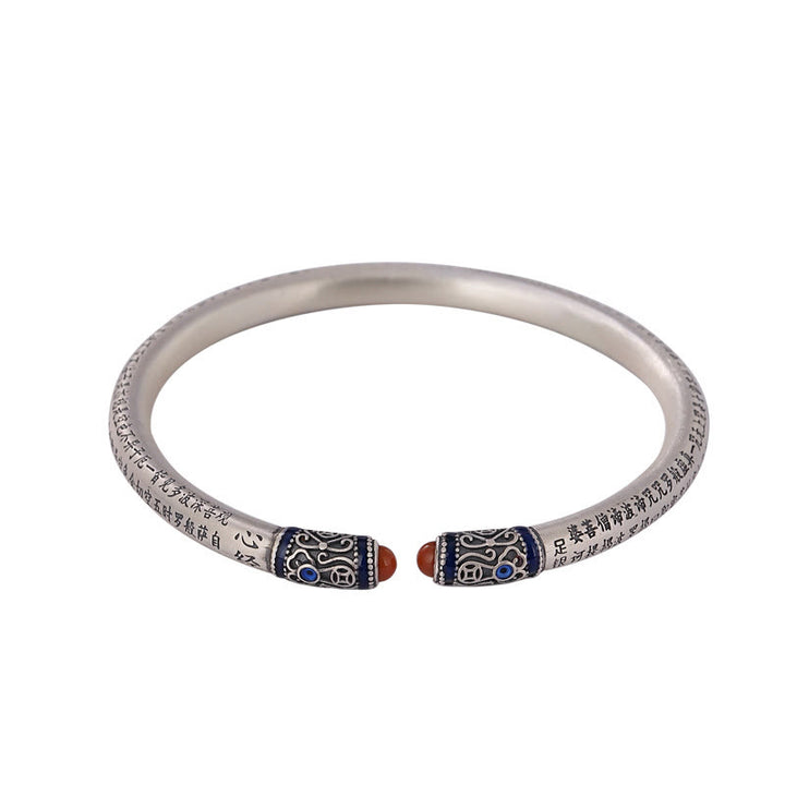 Buddha Stones 999 Sterling Silber Herz Sutra Gravur Roter Achat Schutzarmband Armreif - image 6