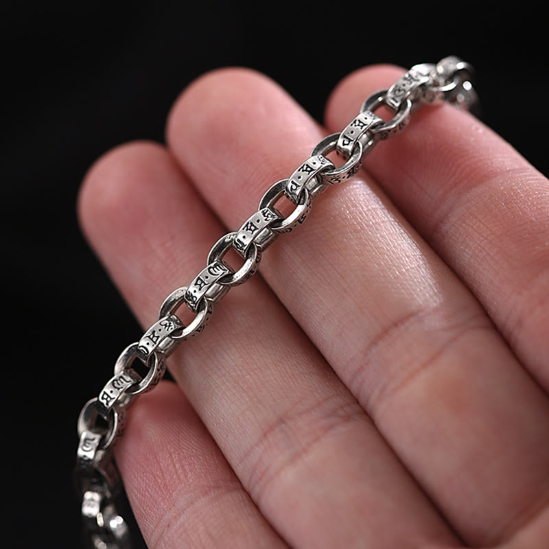 Buddha Stones 925 Sterling Silber Om Mani Padme Hum geschnitztes Design Kreativität Metallarmband - image 7