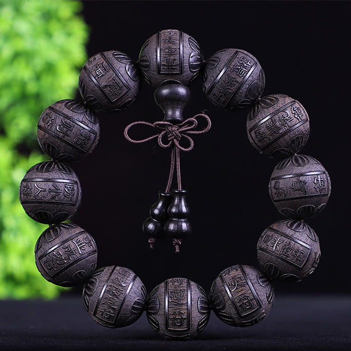 Buddha Stones Chinesisches Sternzeichen Palisander Ebenholz Kupfermünze PiXiu Geschnitztes Wärmearmband