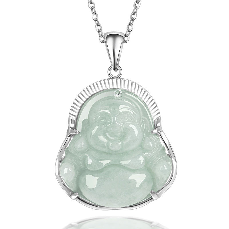 Buddha Stones 925 Sterling Silber Lachender Buddha Jade Glück Ruhe Halskette Kettenanhänger - Jade - image 1