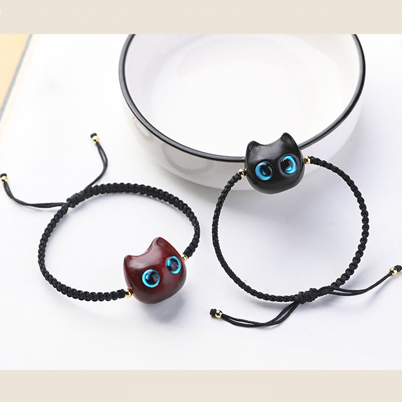 Buddha Stones, kleines Blatt, rotes Sandelholz, Ebenholz, süßer Katzenkopf, ruhiger Schutz, geflochtenes Armband - image 19