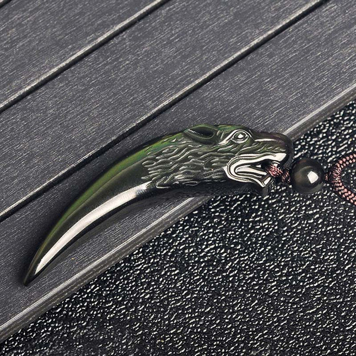 Buddha Stones, natürlicher schwarzer Obsidian, Eis-Obsidian, Regenbogen-Obsidian, Wolfszahn-Muster, Stärke-Halsketten-Anhänger