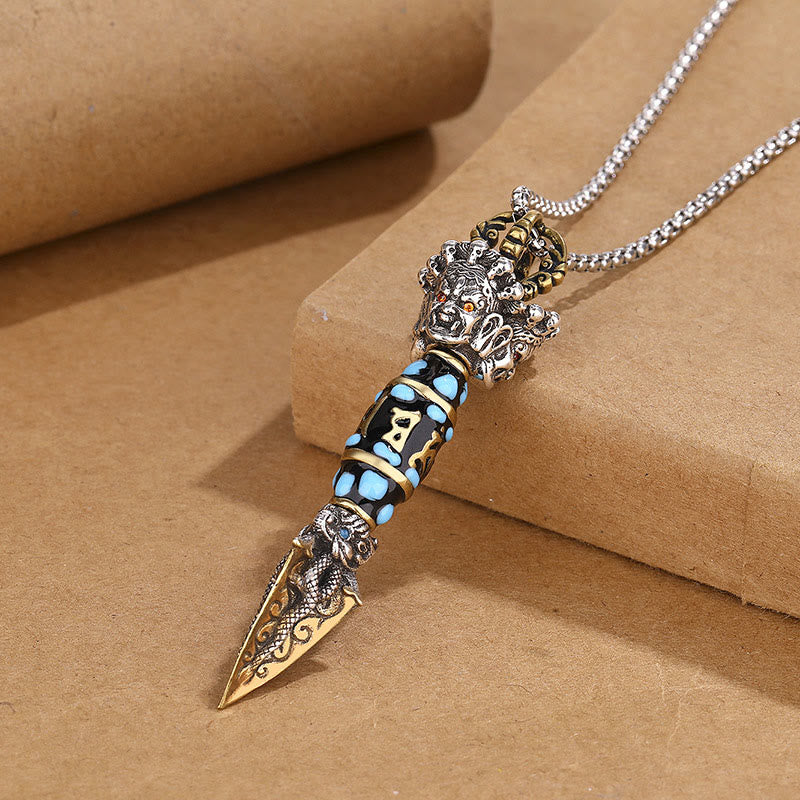 Buddha Stones Tibet Om Mani Padme Hum Dzi Perle Dorje Vajra Muster Reichtum drehbarer Halskettenanhänger - Halskette & Kette - image 1