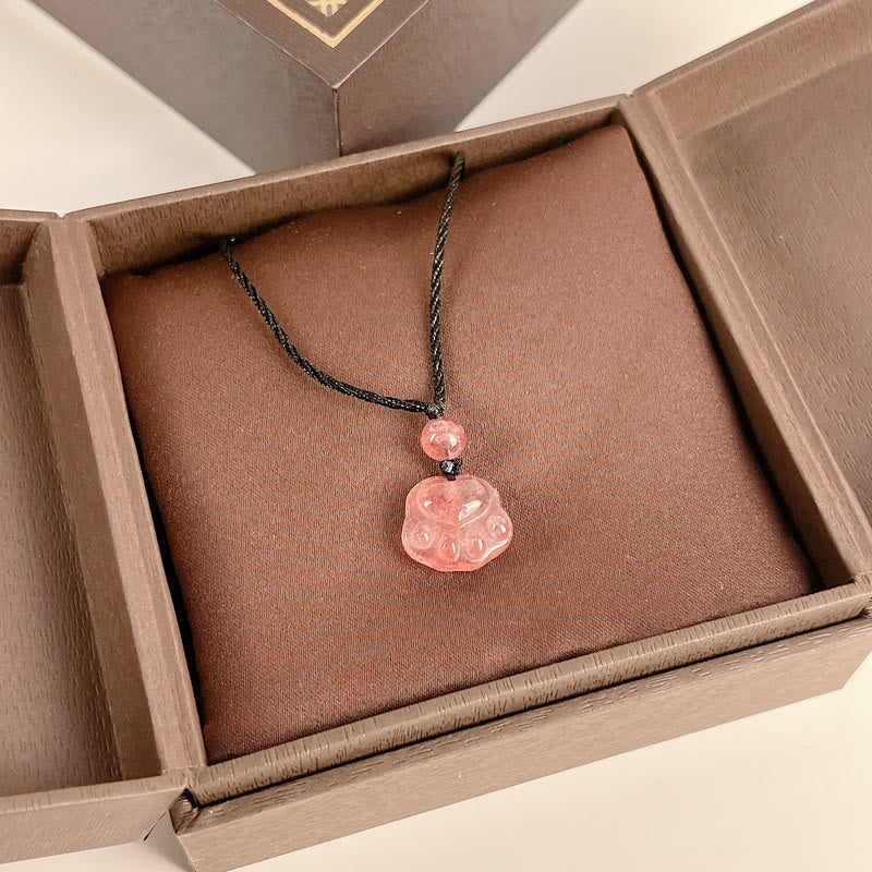 Buddha Stones Erdbeerquarz Schöner Katzenpfotenkrallen-Heilungskettenanhänger - image 9