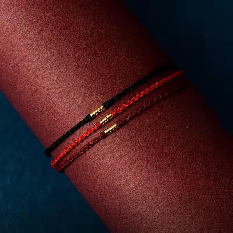 Buddha Stones 925 Sterling Silber Lucky Golden Bead Geflochtenes Armband Fußkettchen