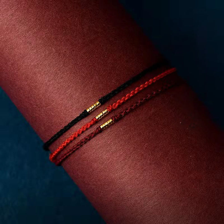 Buddha Stones 925 Sterling Silber Lucky Golden Bead Geflochtenes Armband Fußkettchen