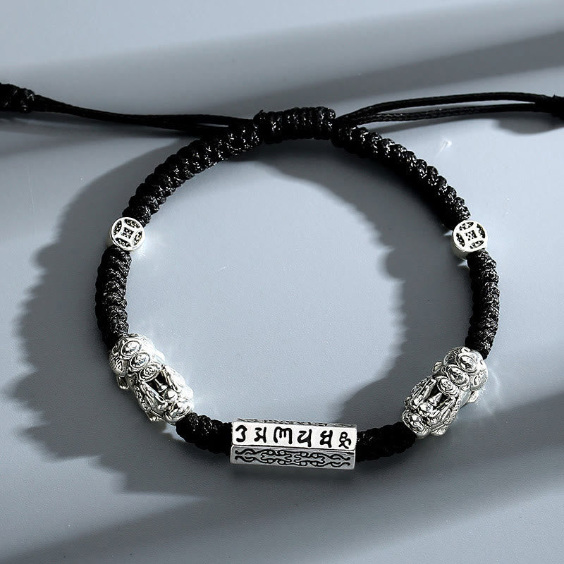 Buddha Stones Double PiXiu Feng Shui Kupfer Münze Om Mani Padme Hum String Armband - Om Mani Padme Hum (Liebe♥Fokus) (Handgelenkumfang 14–20 cm) - image 0