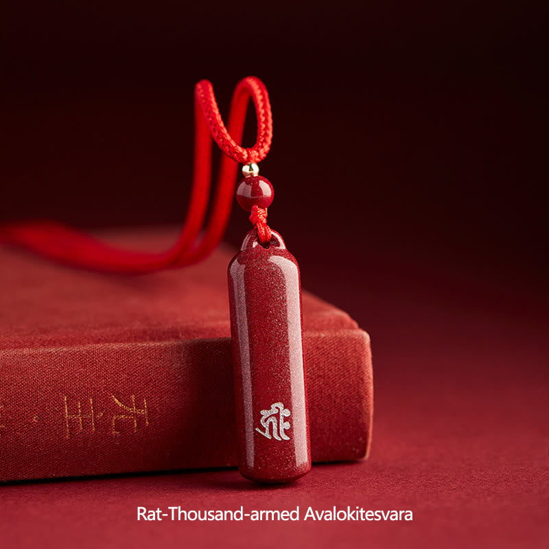 Chinesischer Sternzeichen-Natal-Buddha-Zinnober-Amulett-Schutzschnur-Halskettenanhänger - Rot - Ratte-Tausendarmiger Avalokitesvara - image 20