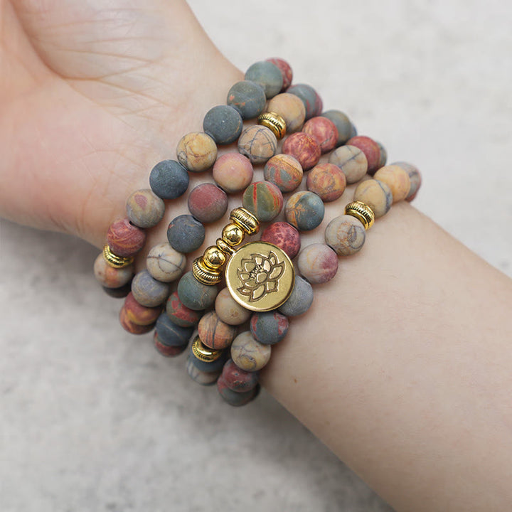 Buddha Stones 108 Mala Perlen Picasso Jaspis Stein Mut Energie Armband - image 4
