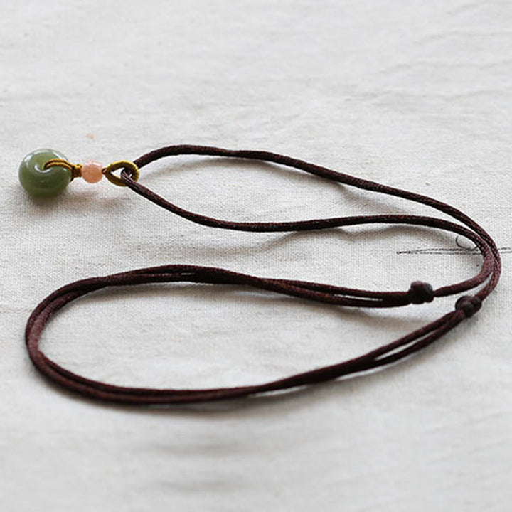 Natürlicher runder Jade-Friedensschnallen-Lotus-Überfluss-Schnur-Halskettenanhänger - image 12