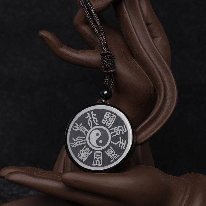 Buddha Stones, schwarzer Obsidian, Taoismus, fünf heilige Berge, Mantra mit neun Charakteren, geschnitzte Reinigung, Yin-Yang-Halskettenanhänger - Taoistisches Neun-Zeichen-Mantra & Yin Yang - image 10