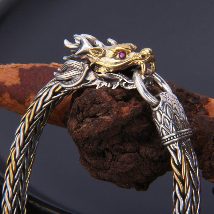 Armband aus 925er-Sterlingsilber mit Buddha Stonesn, Jahr des Drachen, verheißungsvoller Drache, Schutz aus Metall mit geflochtenem Design - image 4
