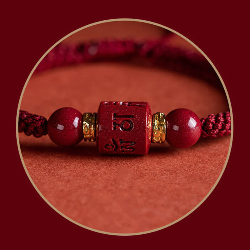 Buddha Stones Tibet Zinnober Om Mani Padme Hum geflochtenes Armband mit Gravur „Segen“.