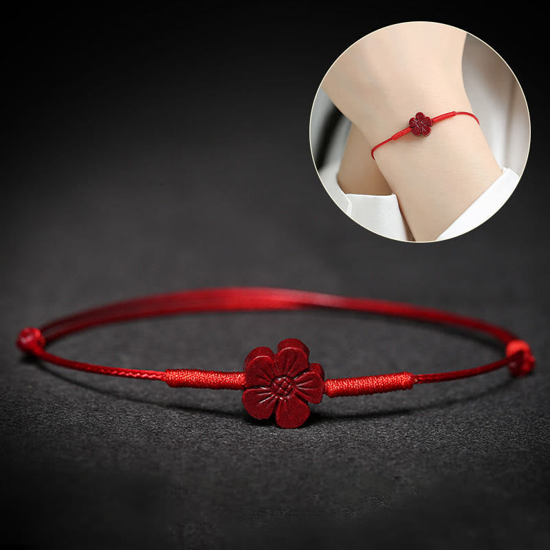 Handgefertigtes Pflaumenblüten-Vierblättriges Kleeblatt PiXiu Lotus Koi Fisch Cinnabar Blessing Braid Armband