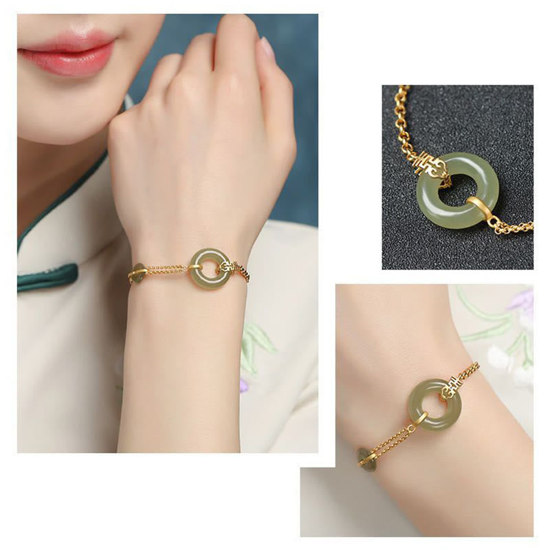 Rundes Jade-Friedensschnallen-Kürbis-Fu-Charakter-Glücksbringer-Wohlstandskettenarmband
